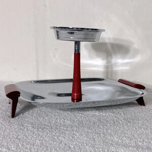 Vintage Glo Hill Gourmates Chrome  Serving Tray W Cherry Red Bakelite Accents